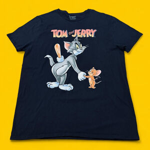 Black Tom & Jerry Cartoon Graphic Kidcore Vintage Retro Men’s T-Shirt XXL